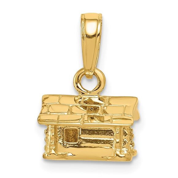 14k Yellow Gold Small 3D Log Cabin Pendant - Picture 1 of 5